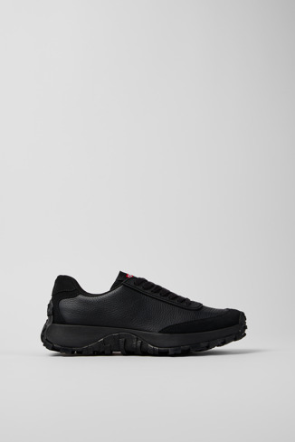 Side view of Drift Trail VIBRAM Black leather and nubuck sneakers for women