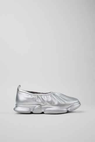 Side view of Karst Silver Leather Women's Shoes.