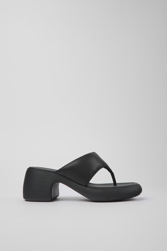 Side view of Thelma Black Leather Sandal for Women