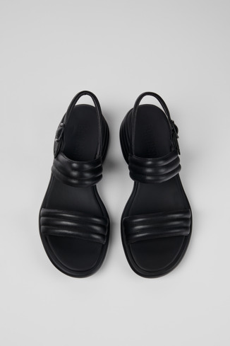 Overhead view of Spiro Black Leather 2-Strap Sandal for Women