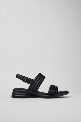 Side view of Spiro Black Leather 2-Strap Sandal for Women