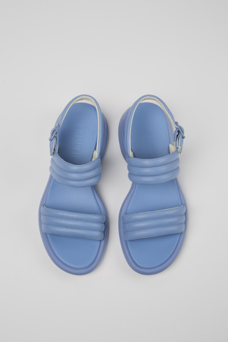 Overhead view of Spiro Blue Leather 2-Strap Sandal for Women