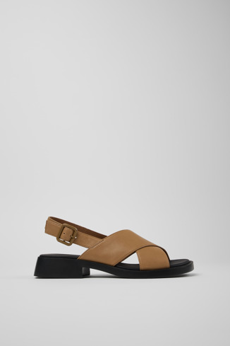 Side view of Dana Brown Leather Cross-strap Sandal for Women