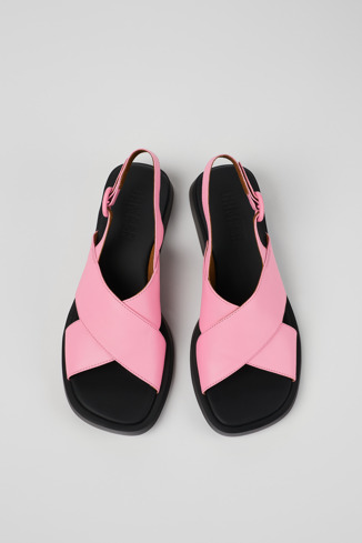 Overhead view of Dana Pink Leather Cross-strap Sandal for Women