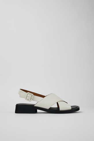 Side view of Dana White Leather Cross-strap Sandal for Women