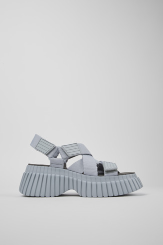 Side view of BCN Gray Textile Cross-strap Sandal for Women