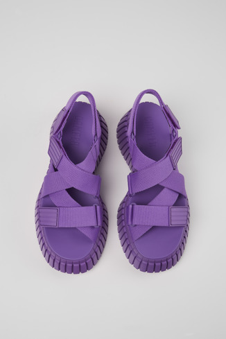 Overhead view of BCN Purple Textile Cross-strap Sandal for Women