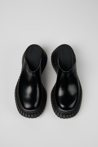 Overhead view of BCN Black Leather Clog for Women