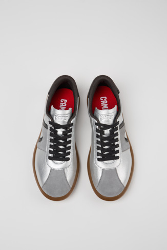 มุมมองด้านบนของ Pelotas Soller Silver-black Leather Women's Sneakers.