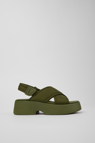Side view of Tasha Green Textile Cross-strap Sandal for Women