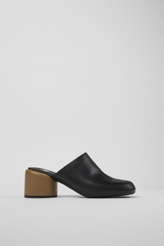 Side view of Twins Black Leather Clogs for Women
