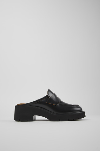 Side view of Milah Black Leather Clog for Women