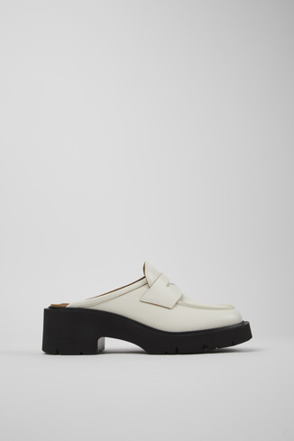 Side view of Milah White Leather Clog for Women