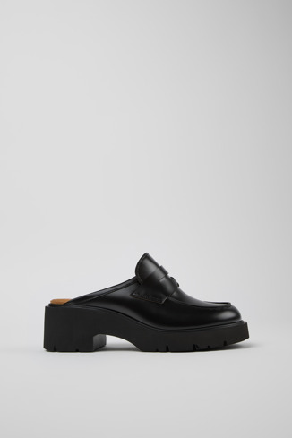 Side view of Milah Black Leather Clogs for Women