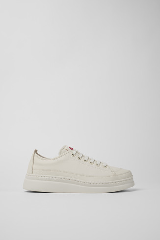 Side view of Runner Up White Leather Sneaker for Women