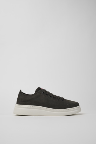 Side view of Runner Up Gray Leather Sneaker for Women