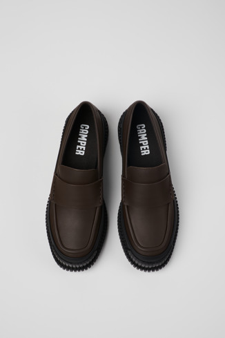 Pix Bruin-zwarte leren loafer voor dames