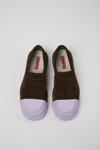 Overhead view of Junction Brown nubuck loafers for women