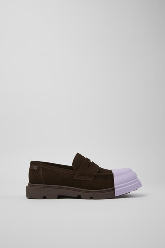Side view of Junction Brown nubuck loafers for women