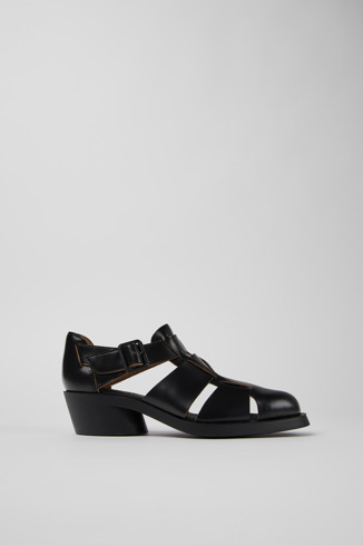 Side view of Bonnie Black Leather Sandal for Women
