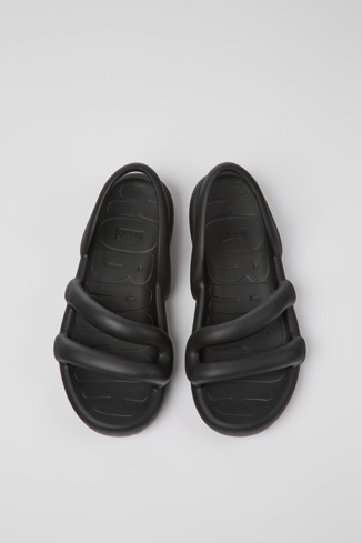 Overhead view of Kobarah Flat Black Synthetic Sandal for Women