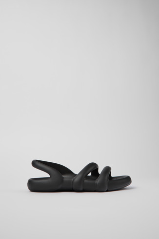 Side view of Kobarah Flat Black Synthetic Sandal for Women