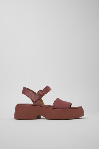 Side view of Tasha Red Leather Sandal for Women