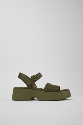 Side view of Tasha Green Leather Sandal for Women