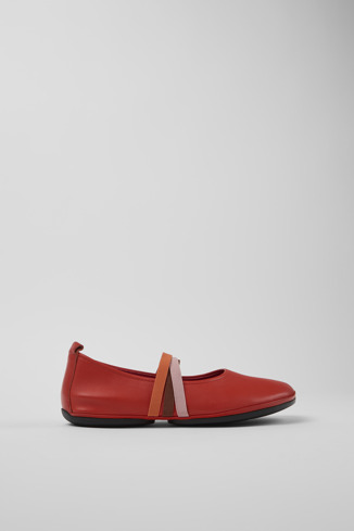 Side view of Twins Red Leather Ballerina for Women