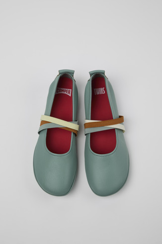 Overhead view of Twins Green Leather Moccasin Ballerina for Women.