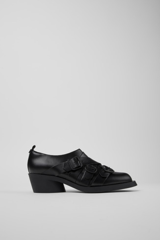 Side view of Twins Black leather shoes for women