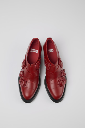 Overhead view of Twins Red leather shoes for women