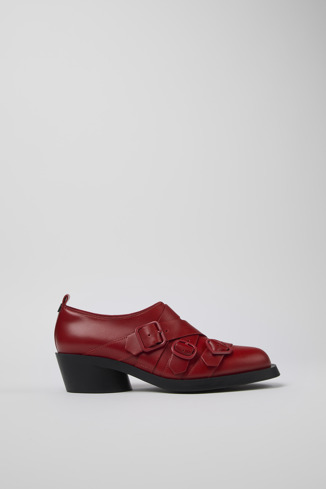 Side view of Twins Red leather shoes for women