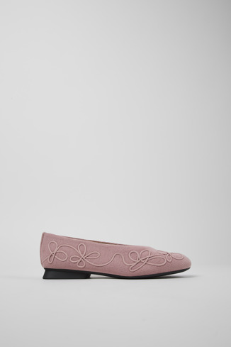 Side view of Twins Pink textile ballerinas for women