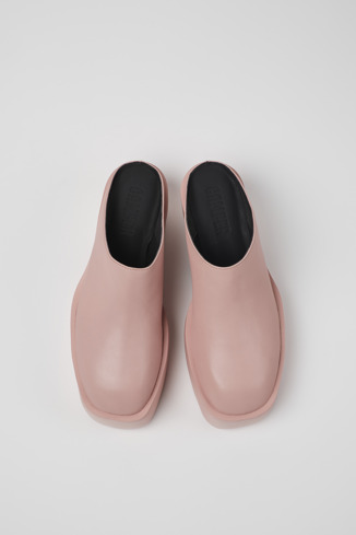 Overhead view of Billie Pink leather clogs for women