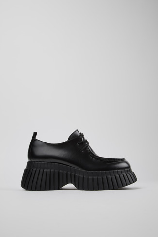 Side view of BCN Black leather shoes for women