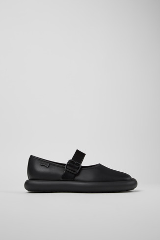 Side view of Onda Black Leather Women's Shoes.