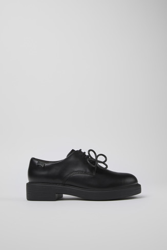 Side view of Twins Black leather shoes for women