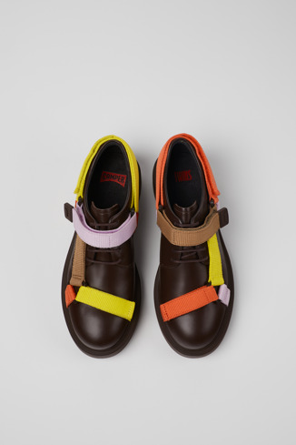 Overhead view of Twins Multicolored leather and textile shoes for women