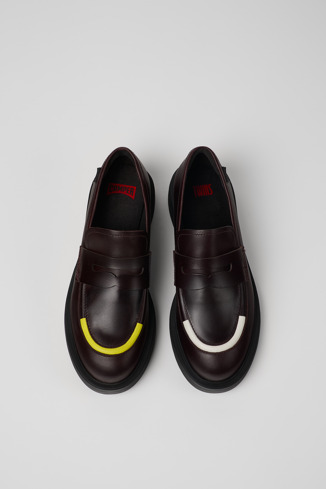 Overhead view of Twins Burgundy leather loafers for women