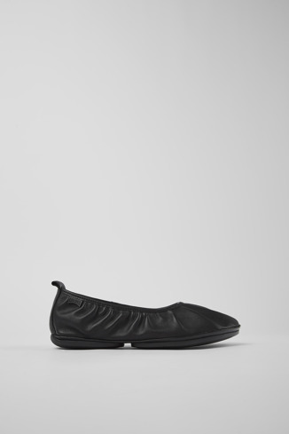 Side view of Right Black Leather Ballerina for Women