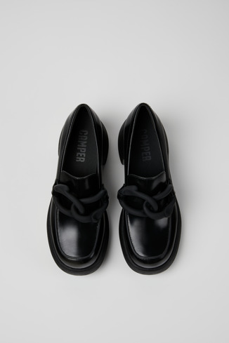 Overhead view of Thelma Black Leather Moccasin/Ballerina for Women.