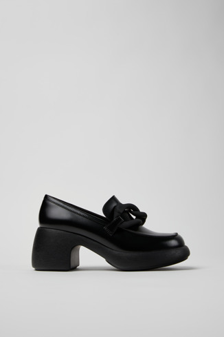 Side view of Thelma Black Leather Moccasin/Ballerina for Women.