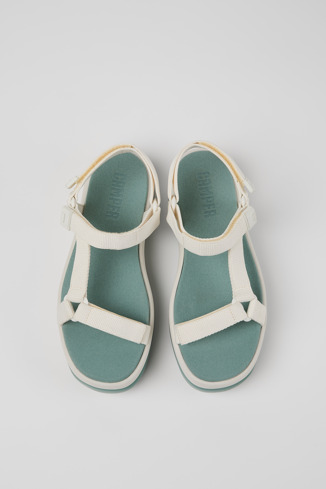 Overhead view of Pelotas Flota Up White Recycled PET Sandals for Women.