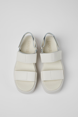 Overhead view of Pelotas Flota Up White Leather Sandals for Women.