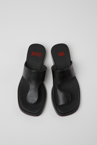 Overhead view of Twins Black Leather Sandals for Women.