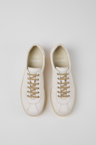 Overhead view of Pelotas White Leather Shoe for Women.