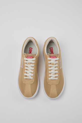 Overhead view of Pelotas XLite Beige Recycled PET and Nubuck Women's Sneakers.