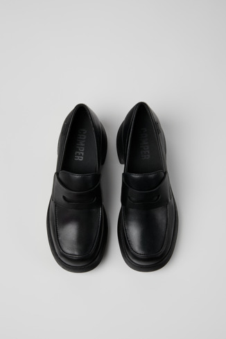 Overhead view of Thelma Black Leather Moccasin/Ballerina for Women.