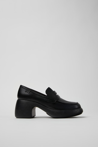 Side view of Thelma Black Leather Moccasin/Ballerina for Women.